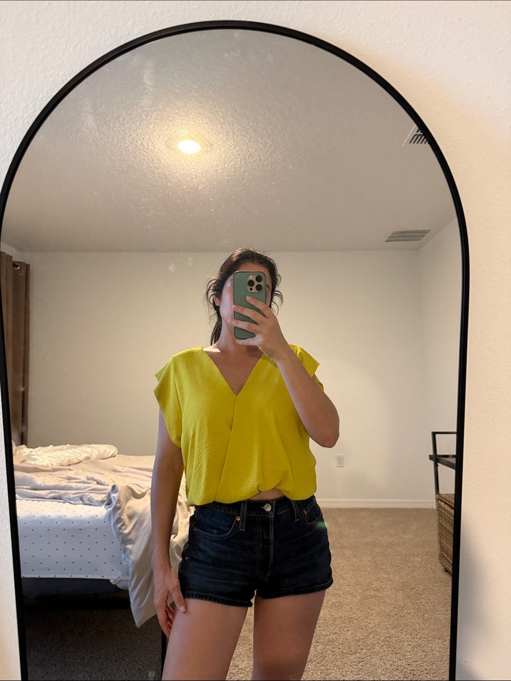 V-Neck Flutter Sleeve Ceop Top in Bright Yellow